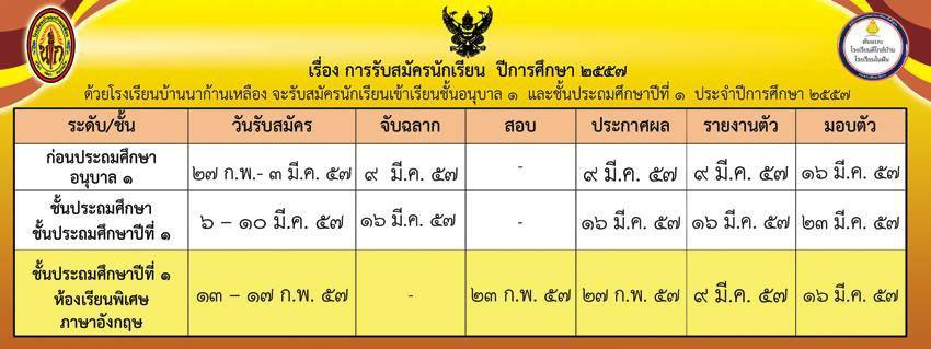 รับสมัครนักเรียน ประจำปีการศึกษา 2557