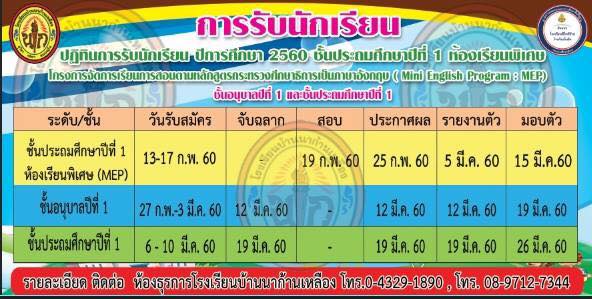 ประกาศ รับสมัครนักเรียน ปีการศึกษา 2560